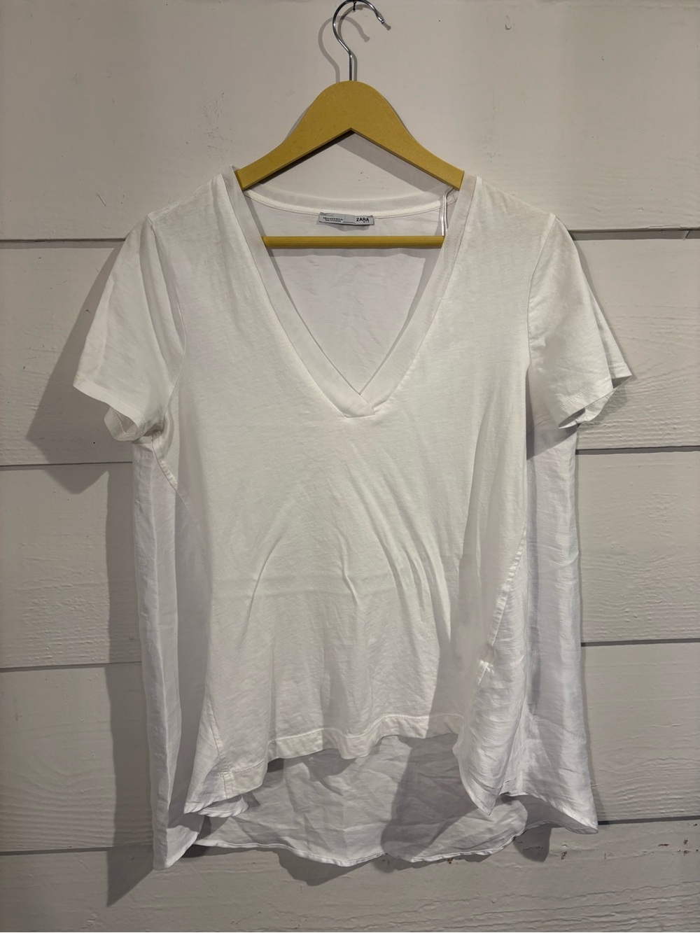 Zara White V-Neck High Low Tee M Minimalist Oversized Basic Top